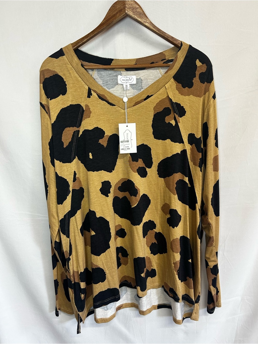 Mud Pie Mustard and Black Leopard-Print Long Sleeve Top